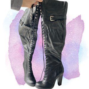 Thigh High Leather Boot with Laces